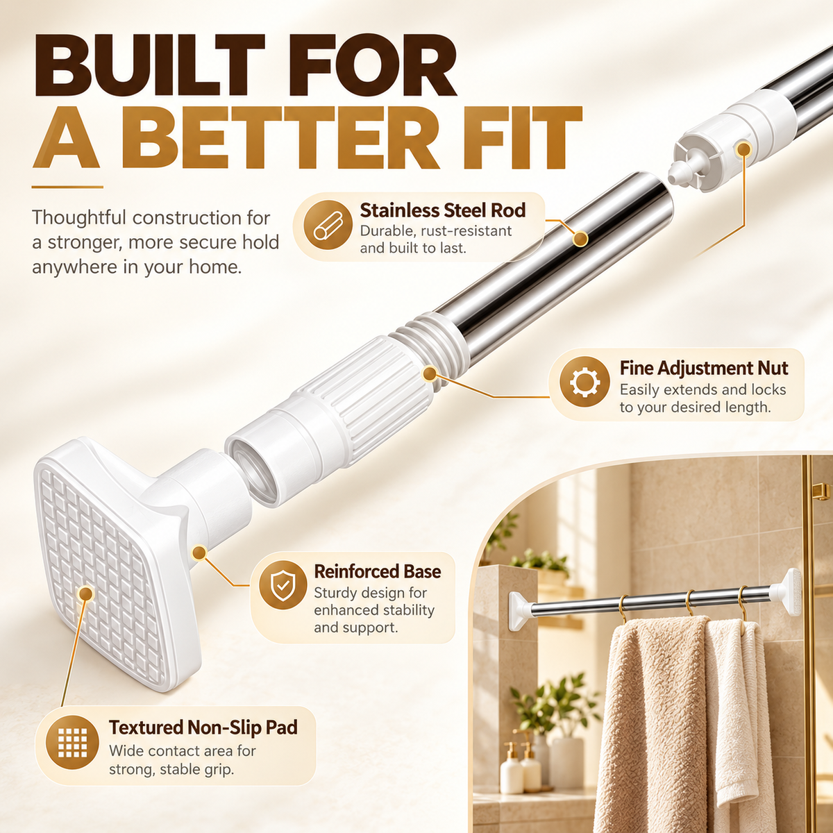 Tension rod construction and components