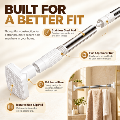 Drill-Free Adjustable Tension Rod – No Holes, No Damage, Instant Install