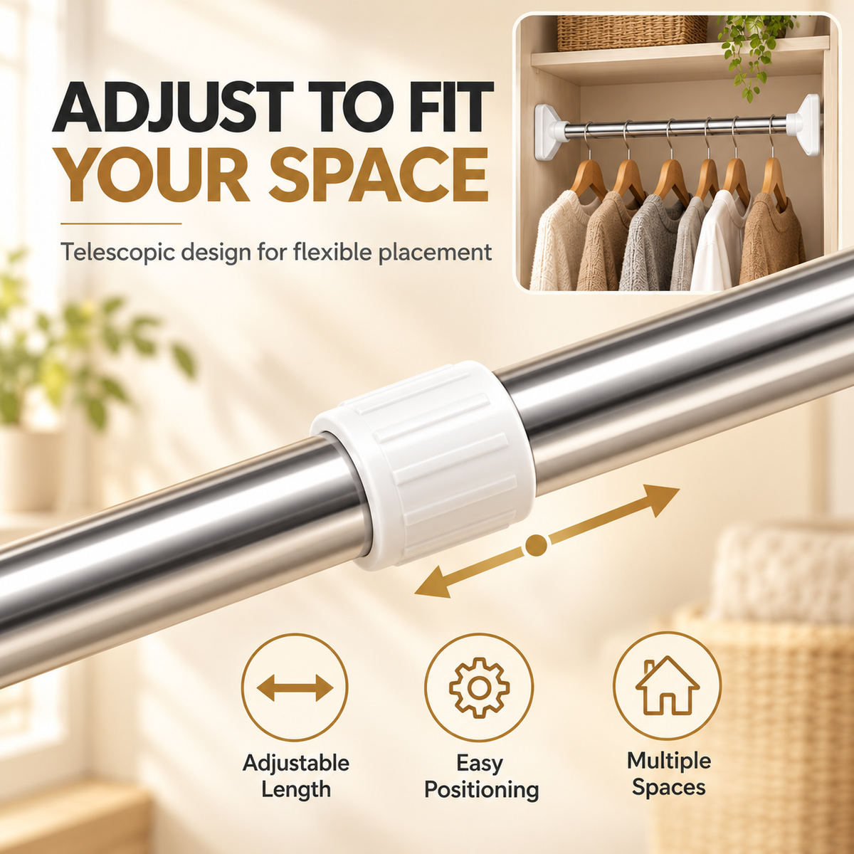 Adjustable telescopic tension rod