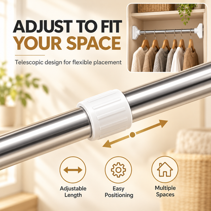 Drill-Free Adjustable Tension Rod – No Holes, No Damage, Instant Install