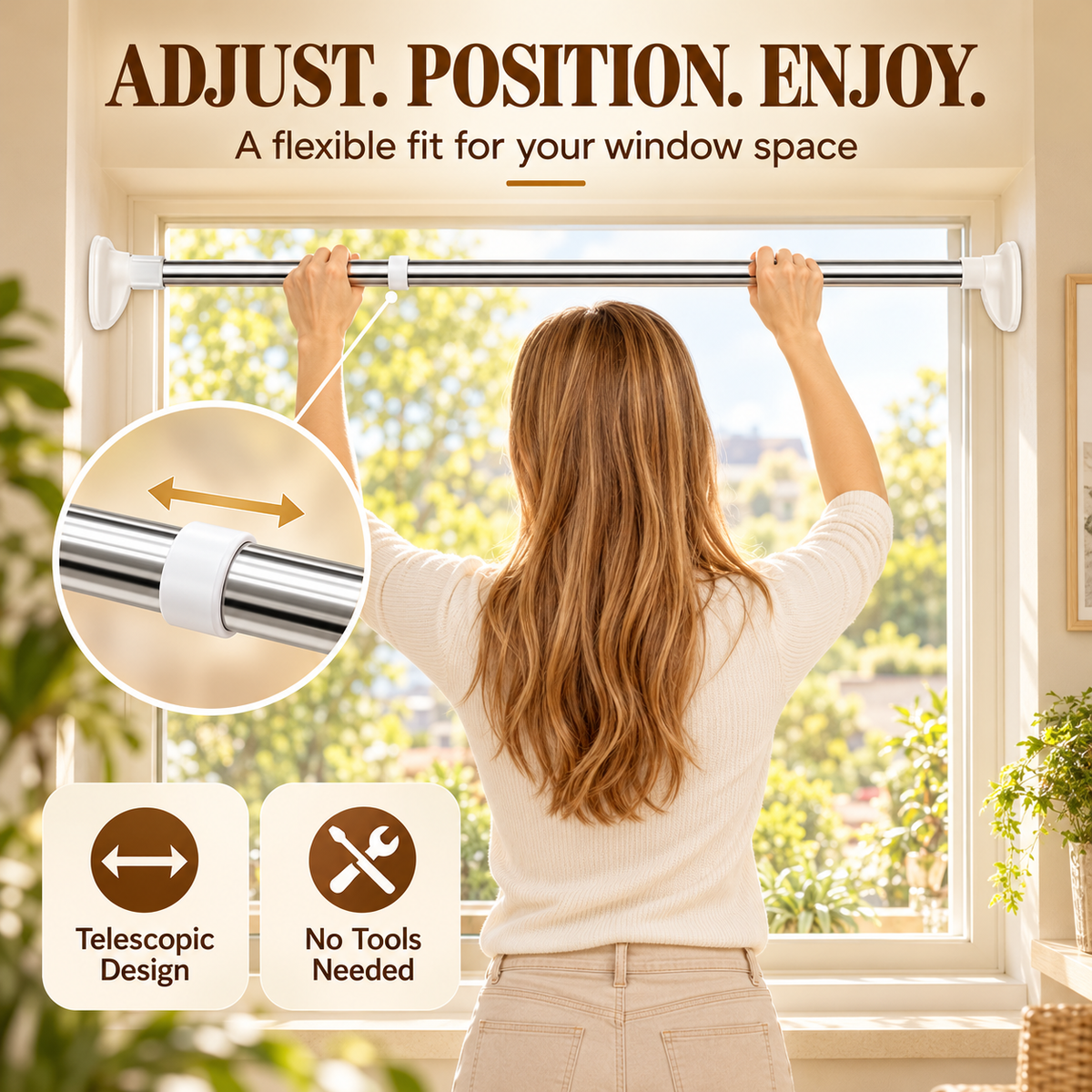 Adjustable rod used in window space