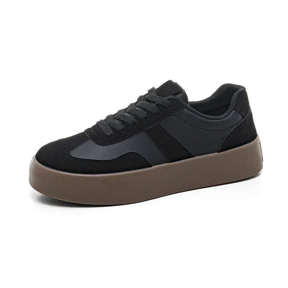 Unisex Retro Brown Leather Platform Sneakers