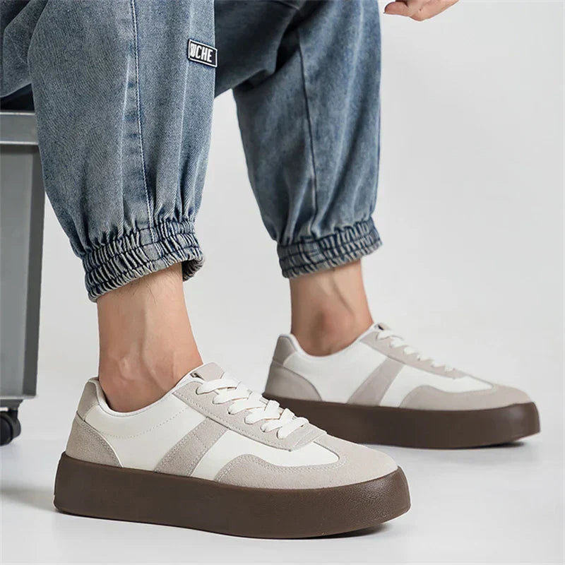 Unisex Retro Brown Leather Platform Sneakers