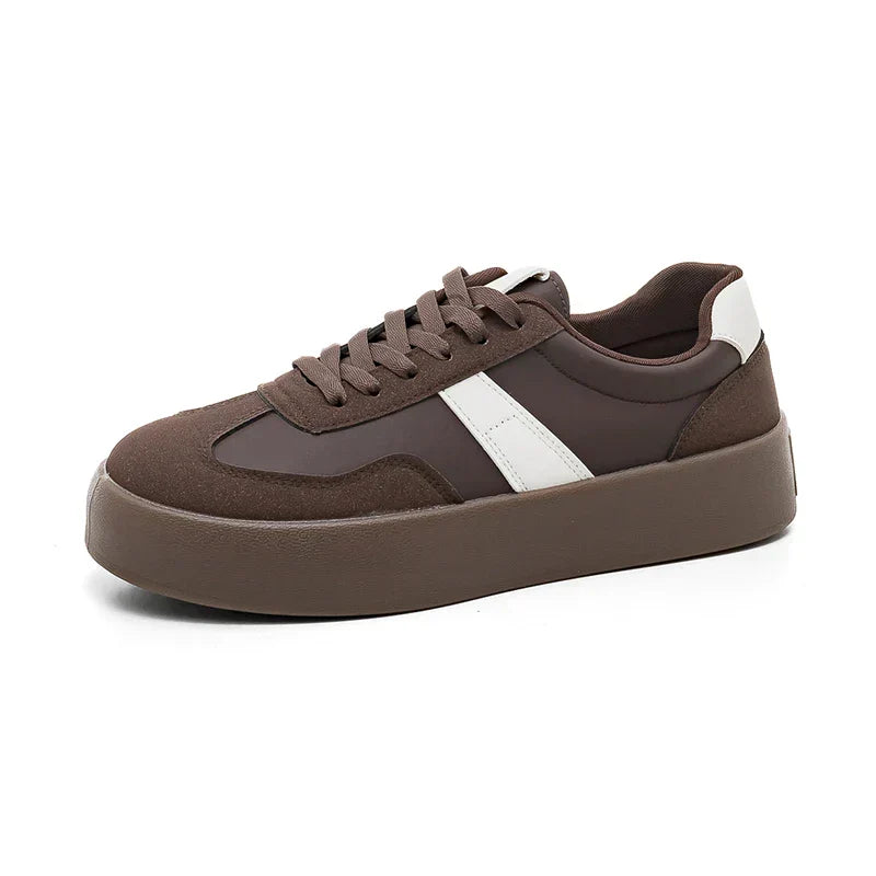 Unisex Retro Brown Leather Platform Sneakers
