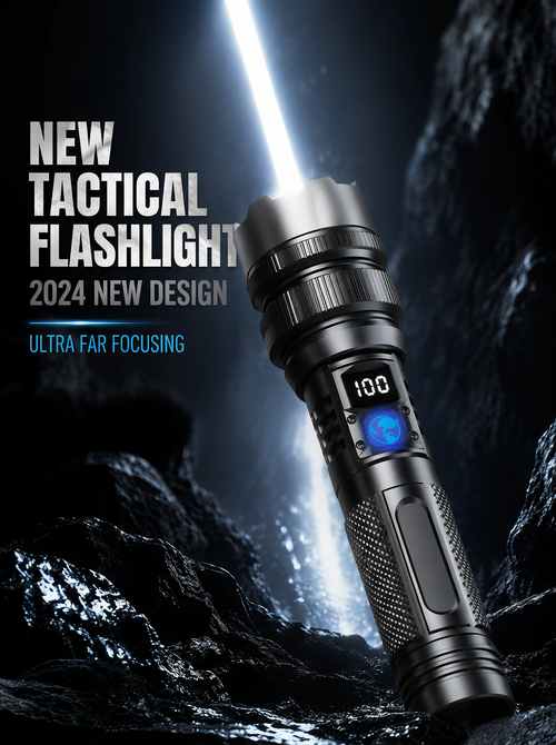 Vexlima™Pro Tactical Flashlight — Ultra-Bright Zoom LED Flashlight with Built-In Power Bank & Digital Battery Display