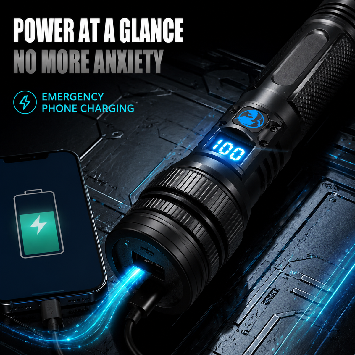 Vexlima™Pro Tactical Flashlight — Ultra-Bright Zoom LED Flashlight with Built-In Power Bank & Digital Battery Display